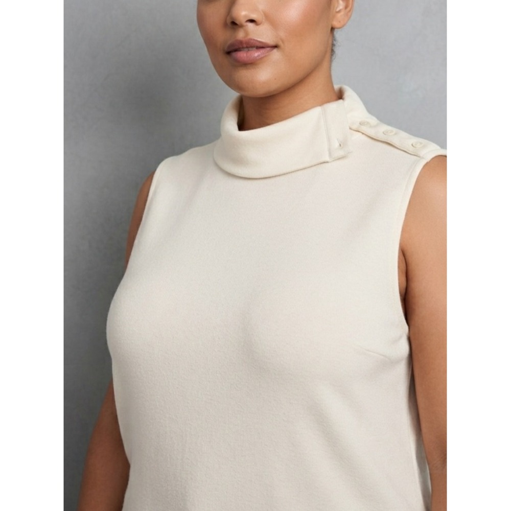 G by Giuliana Cream Sleeveless Mock Neck‎ Button Shoulder Top 2X